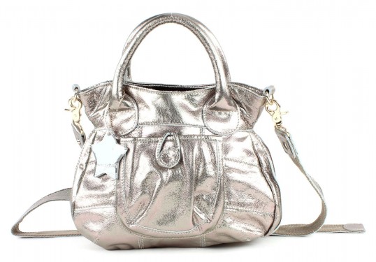 FREDS BRUDER+METALLIC+SHINY KNOPFAUGE+TASCHE+SCHULTERTASCHE+UMHÄNGETASCHE+SILBER